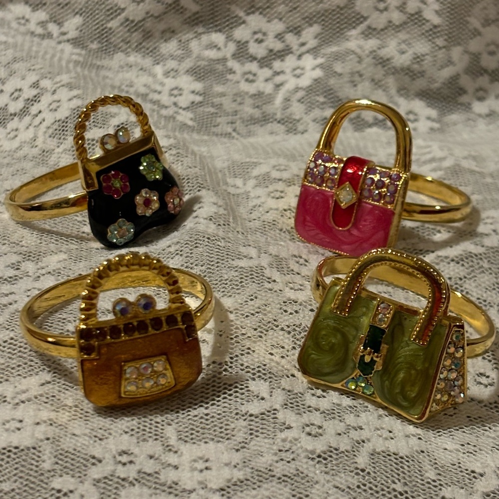 Goldtone Purse Napkin Ring Holders 4 pcs set